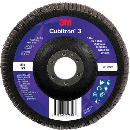 Disque &agrave; lamelles conique 1169F Cubitron 3, 5" x 7/8", Type T29, Grain 80+, C&eacute;ramique Helyx Safety & Industrial Supplies