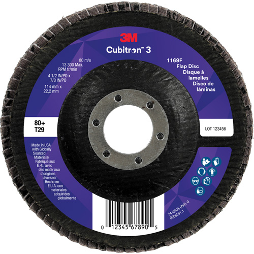 Disque &agrave; lamelles conique 1169F Cubitron 3, 4-1/2" x 7/8", Type T29, Grain 80+, C&eacute;ramique Helyx Safety & Industrial Supplies