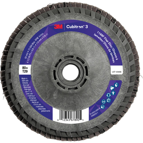 Disque &agrave; lamelles conique 1169F Cubitron 3 &agrave; changement rapide, 4-1/2" x 5/8"-11, Type T29, Grain 80+, C&eacute;ramique Helyx Safety & Industrial Supplies
