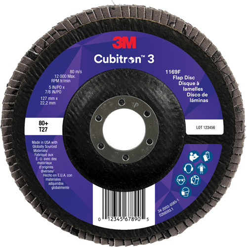 Cubitron 3 Flat Flap Disc 1169F, 5" x 7/8", Type T27, 80+ Grit, Ceramic Helyx Safety & Industrial Supplies