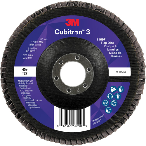 Cubitron 3 Flat Flap Disc 1169F, 5" x 7/8", Type T27, 40+ Grit, Ceramic Helyx Safety & Industrial Supplies