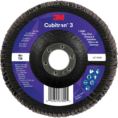 Cubitron 3 Conical  Flap Disc 1169F, 5" x 7/8", Type T29, 40+ Grit, Ceramic Helyx Safety & Industrial Supplies