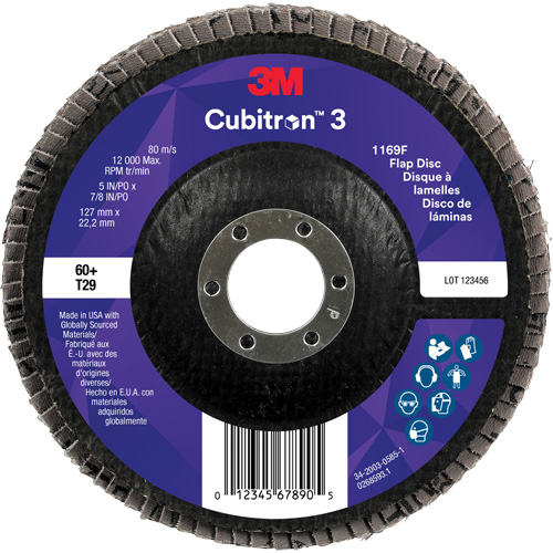 Cubitron 3 Conical  Flap Disc 1169F, 5" x 7/8", Type T29, 60+ Grit, Ceramic Helyx Safety & Industrial Supplies