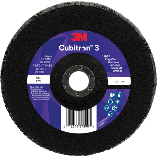 Disque &agrave; lamelles conique 1169F Cubitron 3, 7" x 7/8", Type T29, Grain 40+, C&eacute;ramique Helyx Safety & Industrial Supplies