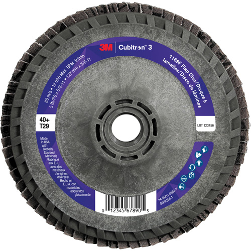 Disque &agrave; lamelles conique 1169F Cubitron 3 &agrave; changement rapide, 5" x 5/8"-11, Type T29, Grain 40+, C&eacute;ramique Helyx Safety & Industrial Supplies