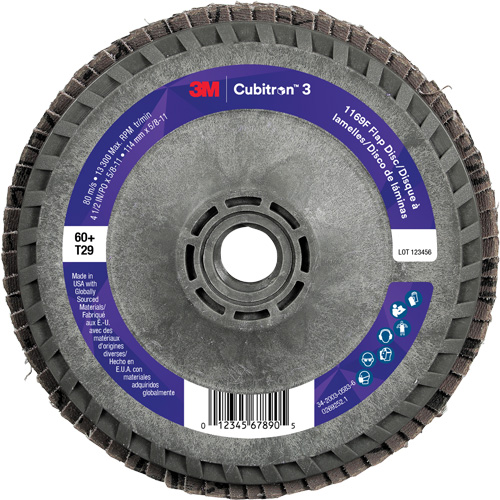 Disque &agrave; lamelles conique 1169F Cubitron 3 &agrave; changement rapide, 4-1/2" x 5/8"-11, Type T29, Grain 60+, C&eacute;ramique Helyx Safety & Industrial Supplies