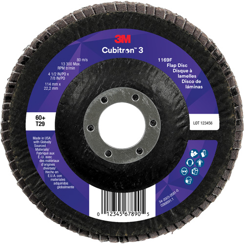 Disque &agrave; lamelles conique 1169F Cubitron 3, 4-1/2" x 7/8", Type T29, Grain 60+, C&eacute;ramique Helyx Safety & Industrial Supplies