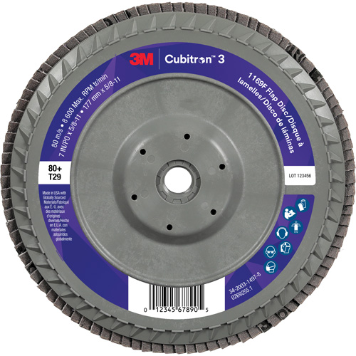 Disque &agrave; lamelles plate 1169F Cubitron 3, 7" x 5/8"-11, Type T29, Grain 80+, C&eacute;ramique Helyx Safety & Industrial Supplies