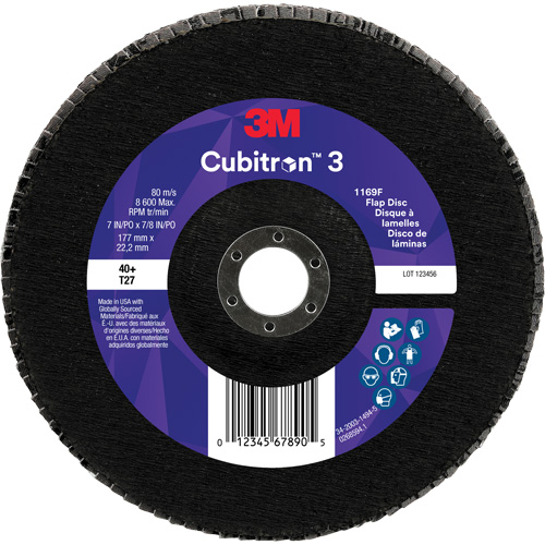 Cubitron 3 Flat Flap Disc 1169F, 7" x 7/8", Type T27, 40+ Grit, Ceramic Helyx Safety & Industrial Supplies