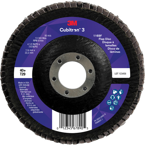 Cubitron 3 Conical  Flap Disc 1169F, 4-1/2" x 7/8", Type T29, 40+ Grit, Ceramic Helyx Safety & Industrial Supplies