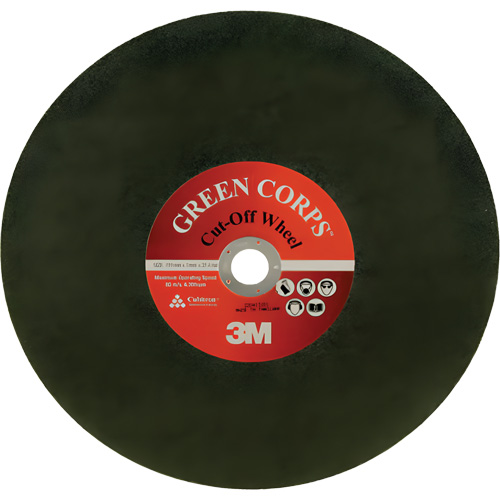 Green Corps Cut Off Wheel, 13-9/10" x 0.118", 1" Arbor, Ceramic, 20000 RPM Helyx Safety & Industrial Supplies