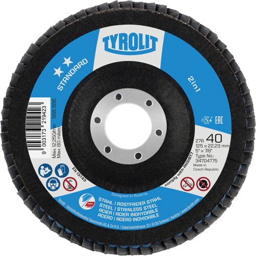 ZA 40 - B425 Standard 2-in-1 Flap Disc, 5" x 7/8", Type 27A, 40 Grit, Zirconia Alumina Helyx Safety & Industrial Supplies