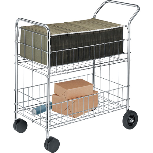Chariots &agrave; courrier en fil m&eacute;tallique, 200 lb Capacit&eacute;, Chrome, 19" p x 30" la x 39-1/4" h, Chrom&eacute; Helyx Safety & Industrial Supplies
