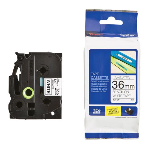 Tape Cartridge for P-touch&reg; Labeling System, 36 mm x 26-1/4', Black on White Helyx Safety & Industrial Supplies