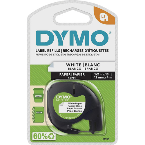 &eacute;tiquettes pour &eacute;tiqueteuse LetraTag Plus LT-100H, 12 mm x 13', Noir sur blanc Helyx Safety & Industrial Supplies