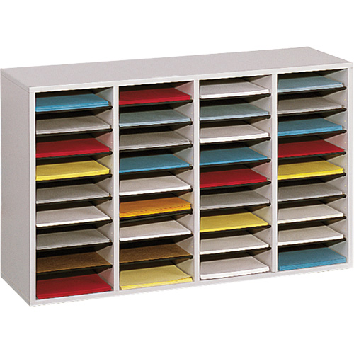 Adjustable Compartment Literature Organizer, Stationary, 36 Slots, Wood, 39-1/4" W x 11-3/4" D x 24" H Helyx Safety & Industrial Supplies
