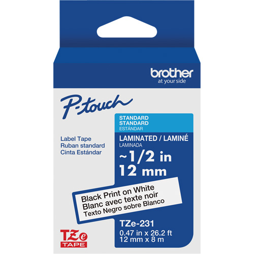 Cartouches de ruban Tze, 12 mm x 26-1/4', Noir sur blanc Helyx Safety & Industrial Supplies