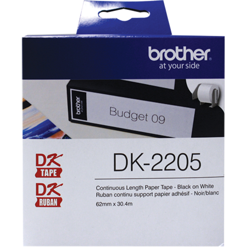 DK Series Continuous Length Label Tape, Paper, Black on White, 2-1/2" Width Helyx Safety & Industrial Supplies