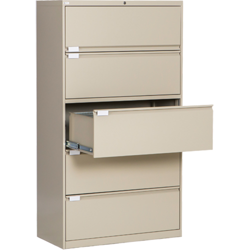 Lateral Filing Cabinet, Steel, 5 Drawers, 36" W x 18" D x 65-1/2" H, Beige Helyx Safety & Industrial Supplies