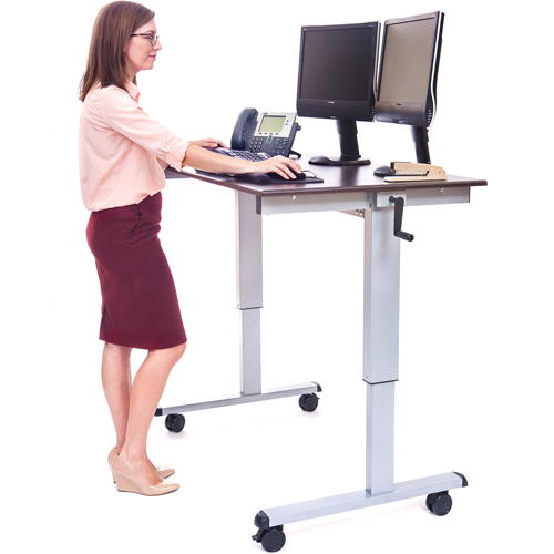 Adjustable Stand-Up Workstations, Stand-Alone Desk, 48-1/2" H x 48" W x 32-1/2" D, Walnut Helyx Safety & Industrial Supplies