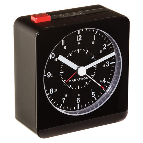 Desk Alarm Clock, Analog, Battery Operated, 3.5" W x 1.5" D x 3.75" H, Black Helyx Safety & Industrial Supplies