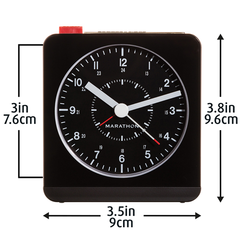 Desk Alarm Clock, Analog, Battery Operated, 3.5" W x 1.5" D x 3.75" H, Black Helyx Safety & Industrial Supplies