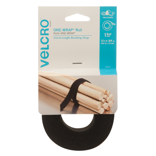 One-Wrap&reg; Fastener Tape, Hook & Loop, 12' x 3/4", Self-Grip, Black Helyx Safety & Industrial Supplies