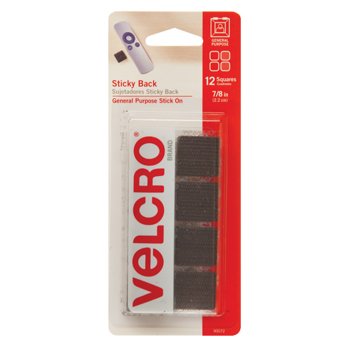 Fastener Squares, Hook & Loop, 7/8" Dia., Adhesive, Black Helyx Safety & Industrial Supplies