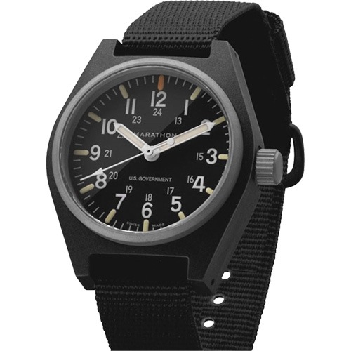 General Purpose Quartz with MaraGlo Watch, Analog, Battery Operated, 0.6" W x 1.3" D x 0.4" H, Black Helyx Safety & Industrial Supplies