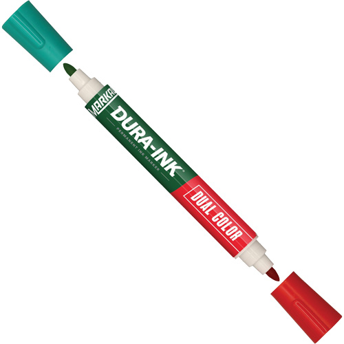 Marqueur &agrave; encre permanente et double couleur Markal Dura-Ink, Vert/Rouge, Pointe Ronde Helyx Safety & Industrial Supplies