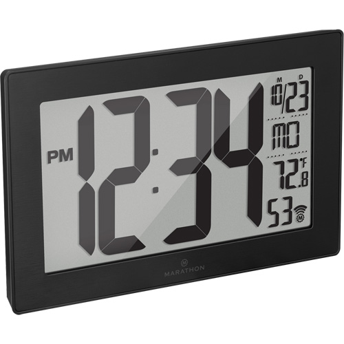 Self-Setting & Self-Adjusting Wall Clock with Stand, Digital, Battery Operated, Black Helyx Safety & Industrial Supplies