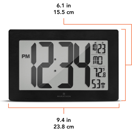 Self-Setting & Self-Adjusting Wall Clock with Stand, Digital, Battery Operated, Black Helyx Safety & Industrial Supplies