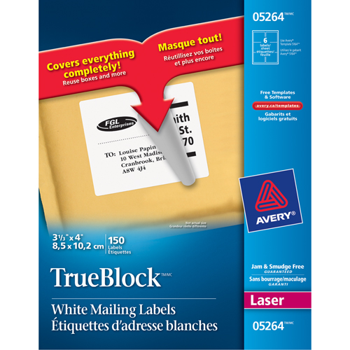 TrueBlock Laser Shipping Labels, 3-1/3" W x 4" L, White Helyx Safety & Industrial Supplies