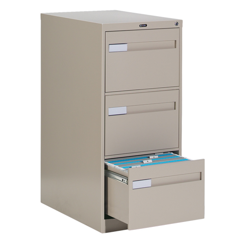 Classeur vertical &agrave; poign&eacute;es encastr&eacute;es, 3 tiroirs, 18.15" la x 26.56" p x 40" h, Beige Helyx Safety & Industrial Supplies
