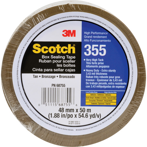 Scotch&reg; 355 Box Sealing Tape, Hot Melt Adhesive, 3.4 mils, 48 mm (1-22/25") x 50 m (164') Helyx Safety & Industrial Supplies
