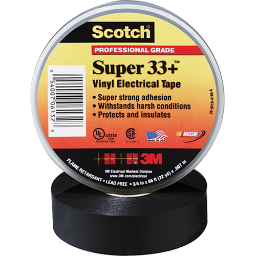 Scotch&reg; Super 33 Tape, 19 mm (3/4") x 20.1 m (66'), Black, 7 mils Helyx Safety & Industrial Supplies
