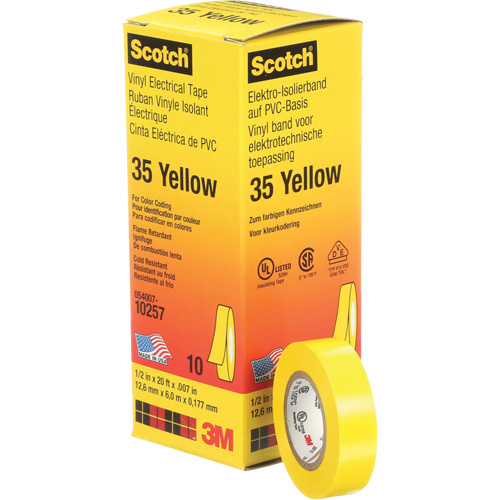 Scotch&reg; 35 Colour Coded Tape, 12.7 mm (1/2") x 6.1 m (20'), Yellow, 7 mils Helyx Safety & Industrial Supplies