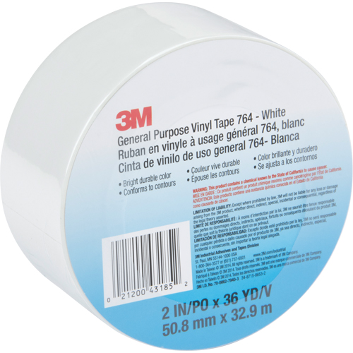 General Purpose Vinyl Tape 764, 48 mm (2") W x 32.9 m (108') L, White Helyx Safety & Industrial Supplies