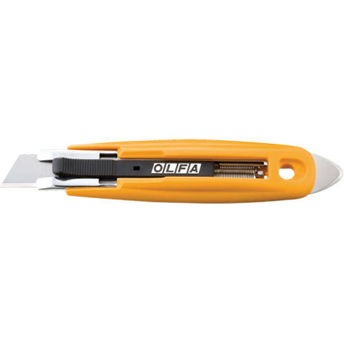 Couteau s&eacute;curitaire &agrave; lame autor&eacute;tractable avec coupe-ruban, 17,5 mm, Acier au carbone, Prise en Plastique Helyx Safety & Industrial Supplies