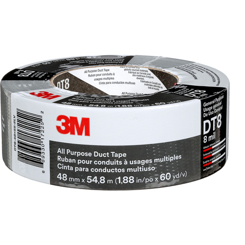 DT8 All-Purpose Duct Tape, 8 mils, Silver, 48 mm (2") x 55 m (180') Helyx Safety & Industrial Supplies