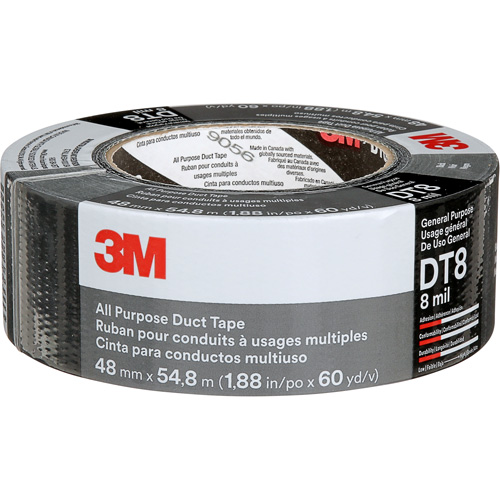 Ruban adh&eacute;sif tout usage DT8, 8 mils, Noir, 48 mm (2") x 55 m (180') Helyx Safety & Industrial Supplies