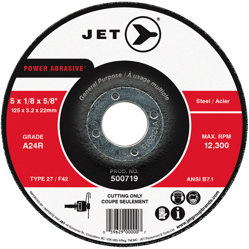 Power Abrasive Cut-Off Wheel, 5" x 1/8", 7/8" Arbor, Type 27, 12300 RPM Helyx Safety & Industrial Supplies