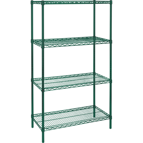 Heavy-Duty Green Epoxy Finish Wire Shelving, 4 Tiers, 36" W x 63" H x 18" D Helyx Safety & Industrial Supplies