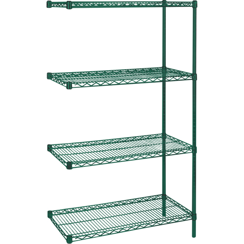 &eacute;tag&egrave;res robustes en treillis m&eacute;tallique au fini &eacute;poxy vert, Ensemble de Ajout, 4 Tablettes, 36" la x 63" h x 18" p Helyx Safety & Industrial Supplies