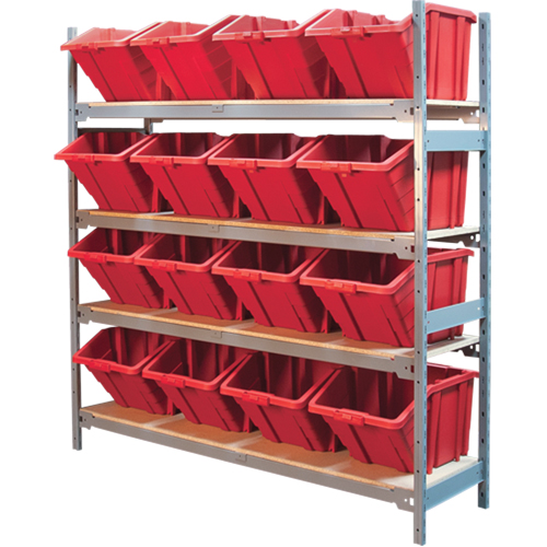 Wide Span Shelving with Jumbo Plastic Bins, Steel, Boltless, 800 lbs. Capacity, 66" W x 72" H x 18" D Helyx Safety & Industrial Supplies