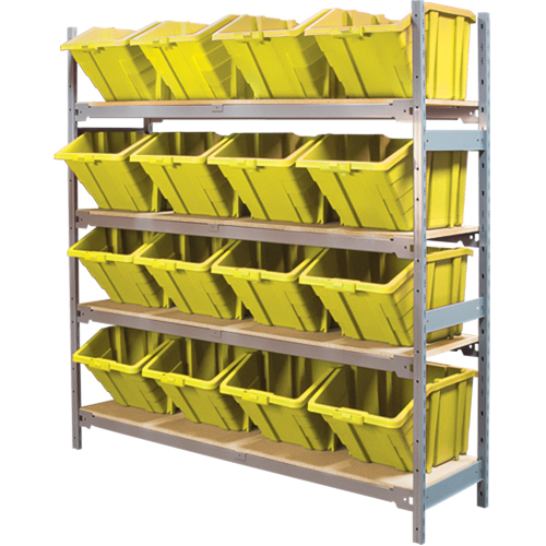 Wide Span Shelving with Jumbo Plastic Bins, Steel, Boltless, 800 lbs. Capacity, 66" W x 72" H x 18" D Helyx Safety & Industrial Supplies