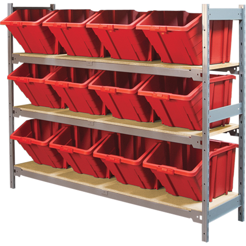 Wide Span Shelving with Jumbo Plastic Bins, Steel, Boltless, 800 lbs. Capacity, 66" W x 60" H x 18" D Helyx Safety & Industrial Supplies