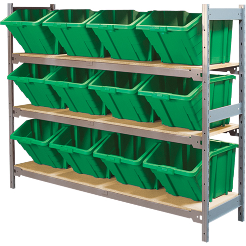 Wide Span Shelving with Jumbo Plastic Bins, Steel, Boltless, 800 lbs. Capacity, 66" W x 60" H x 18" D Helyx Safety & Industrial Supplies