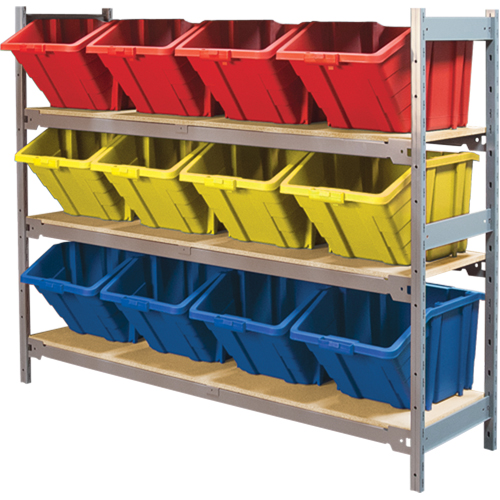 Wide Span Shelving with Jumbo Plastic Bins, Steel, Boltless, 800 lbs. Capacity, 66" W x 60" H x 18" D Helyx Safety & Industrial Supplies