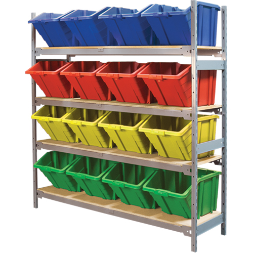 Wide Span Shelving with Jumbo Plastic Bins, Steel, Boltless, 800 lbs. Capacity, 66" W x 72" H x 18" D Helyx Safety & Industrial Supplies
